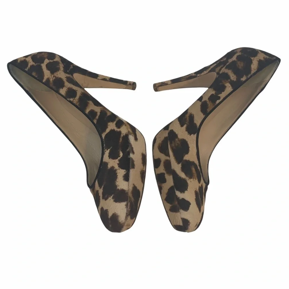 J. Crew Pia Calf Hair Leather Cheetah Platform Heels Women’s 7.5